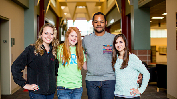 Students standing in hallway